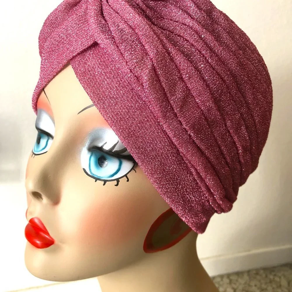 Sparkle Metallic Pink vintage retro pinup turban